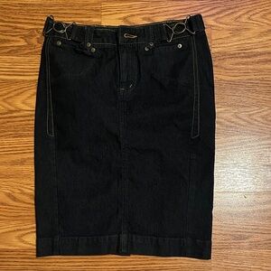 Bisou Bisou Blue Jean Pencil Skirt with Buckle Detail